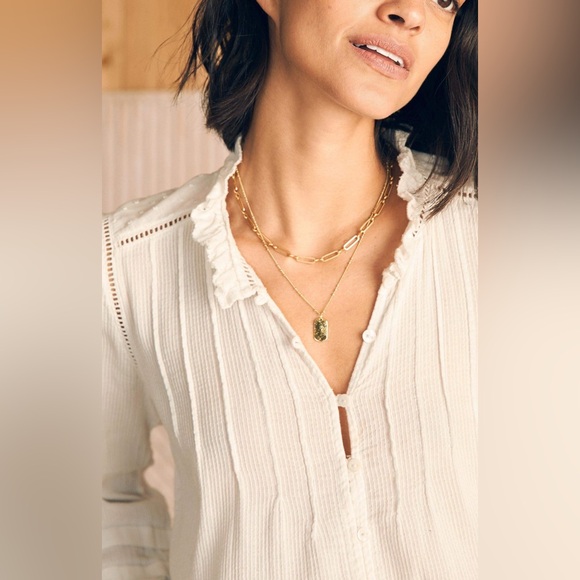 Faherty Willa Button Front Organic Cotton Ruffle Collar Embroidered White Top 22 - Picture 6 of 11